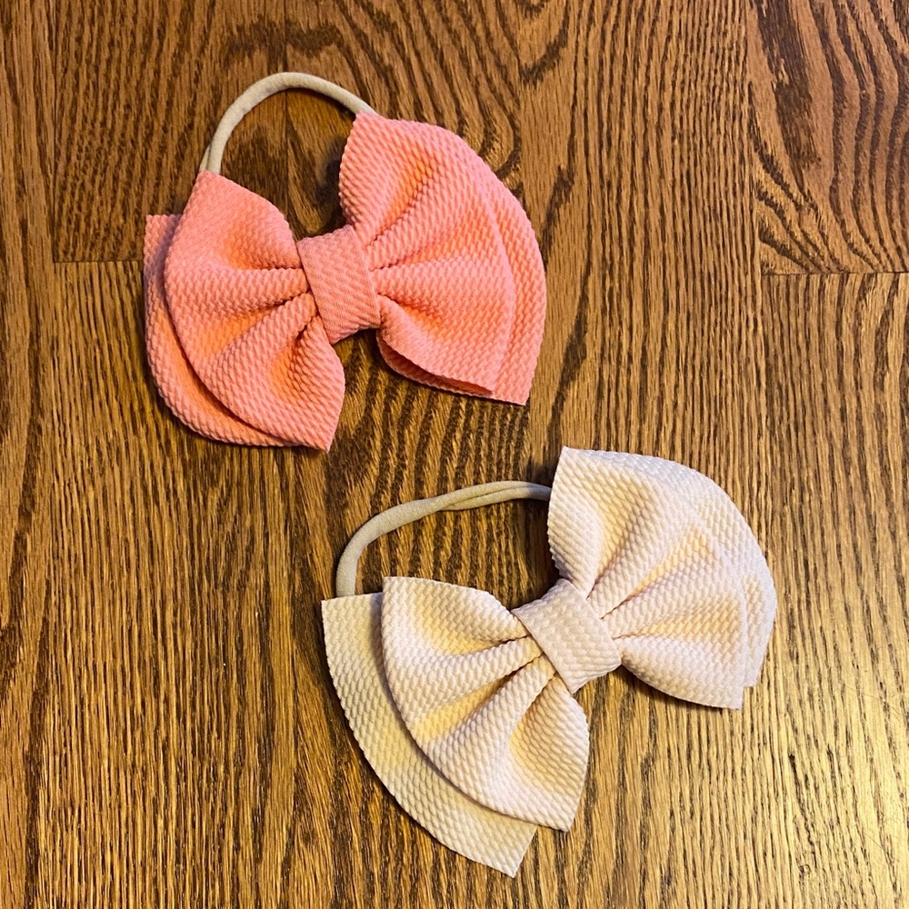 Baby Textured Bow Headbands - Pink and Light Pink